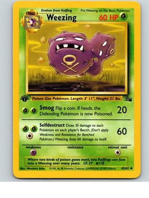 Weezing 45/62 Uncommon Fossil Pokemon 1st Edition Lightly Played