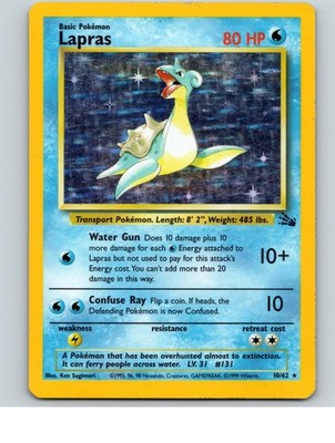Lapras 10/62 Rare Fossil Pokemon Unlimited Holo Moderately Played