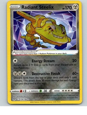 Radiant Steelix 124/196 Radiant Rare Lost Origin Pokemon Holo Near Mint