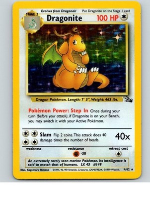 Dragonite 4/62 Rare Fossil Pokemon Unlimited Holo Near Mint