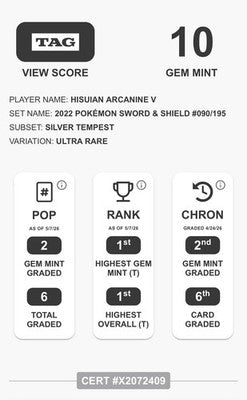 2022 Pokemon Hisuian Arcanine V 090/195 Silver Tempest TAG 10