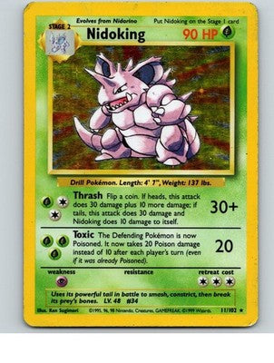 Nidoking 11/102 Holo Rare Base Set Unlimited Pokemon Moderately Played
