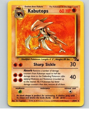 Kabutops 24/62 Rare Fossil Pokemon Unlimited Lightly Played