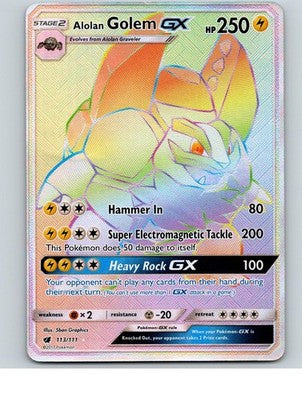 Alolan Golem GX 113/111 Rainbow Rare Crimson Invasion Pokemon Holo Near Mint