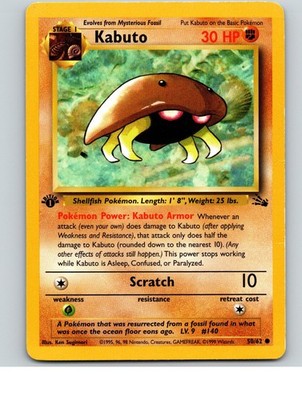 Kabuto 50/62 Common Fossil Pokemon 1st Edition Moderately Played