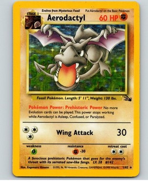 Aerodactyl 1/62 Rare Fossil Pokemon Unlimited Holo Moderately Played