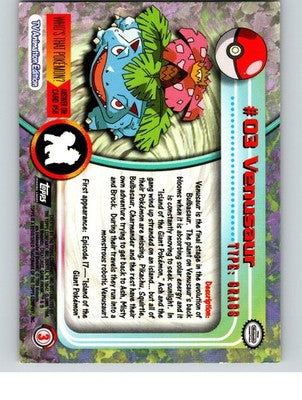Venusaur #3 Topps TV Animation Pokemon Near Mint
