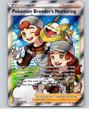 Pokemon Breeder's Nurturing 188/189 Ultra Rare Darkness Ablaze Pokemon Holo NM