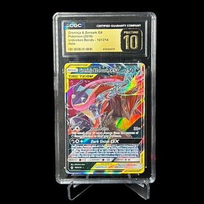Pokemon Unbroken Bonds Greninja Zoroark GX 107/214 Holo Pristine CGC 10 Tag Team