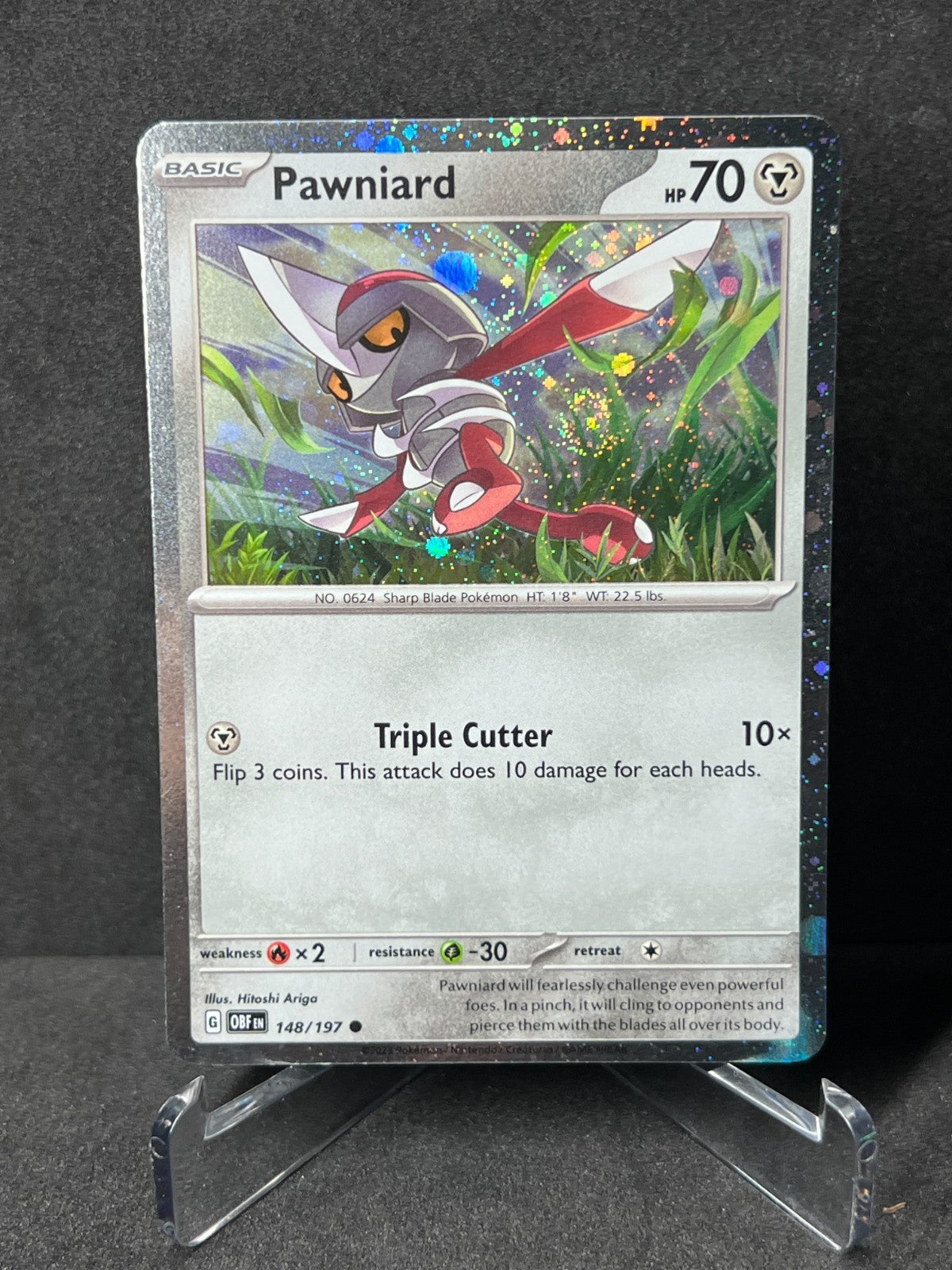 Pawniard 148/197 Obsidian Flames Cosmos Holo Swirl