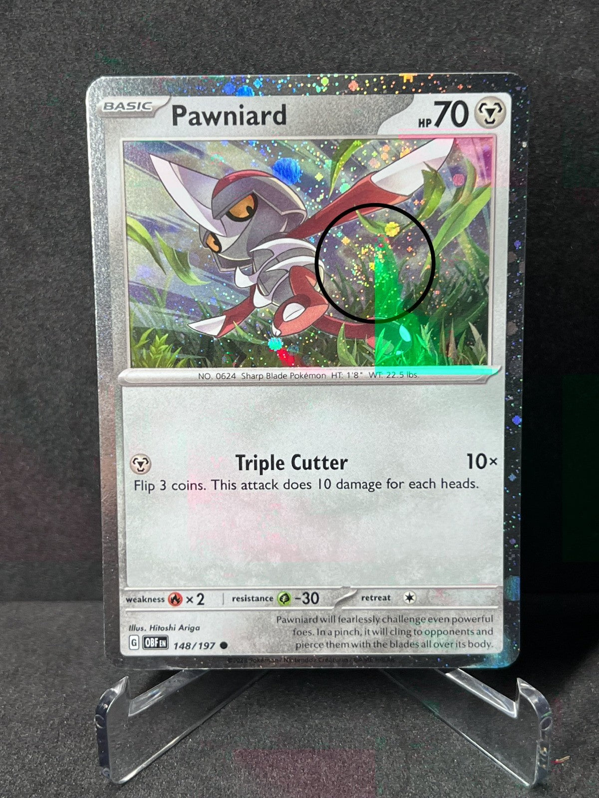 Pawniard 148/197 Obsidian Flames Cosmos Holo Swirl